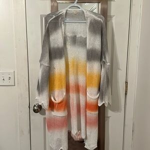 Medium POL multi-colored, long, open cardigan